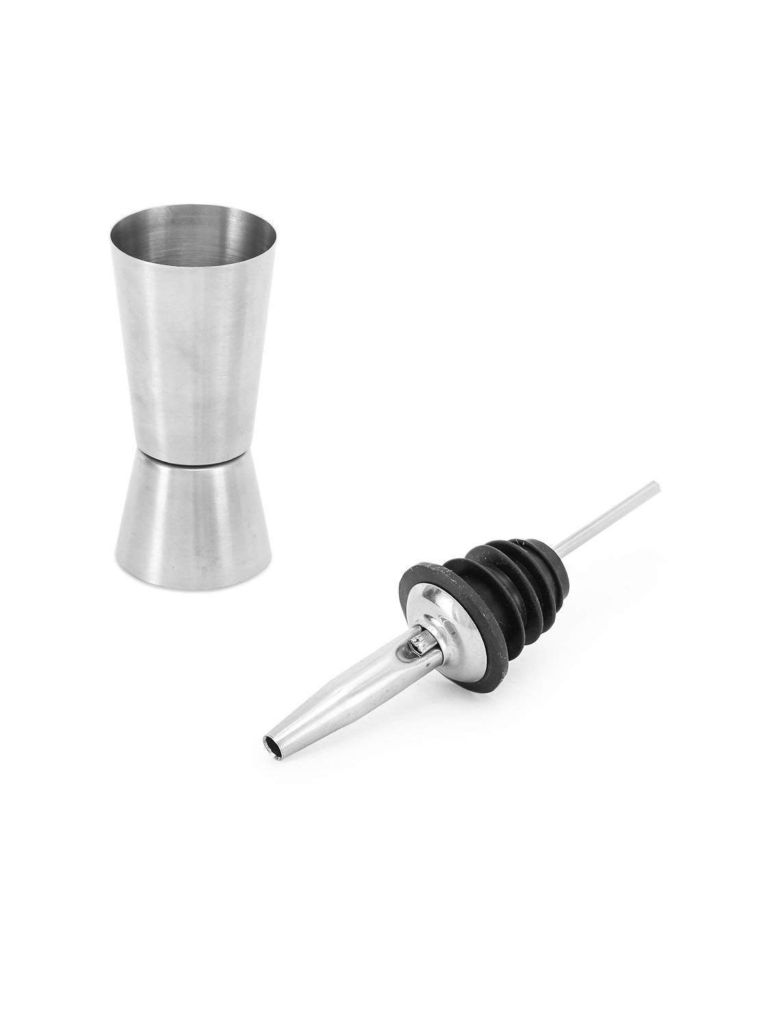 NJ OVERSEAS Stainless Steel Food Grade Peg Measure and Bottle Stopper (Silver) -Set of 2