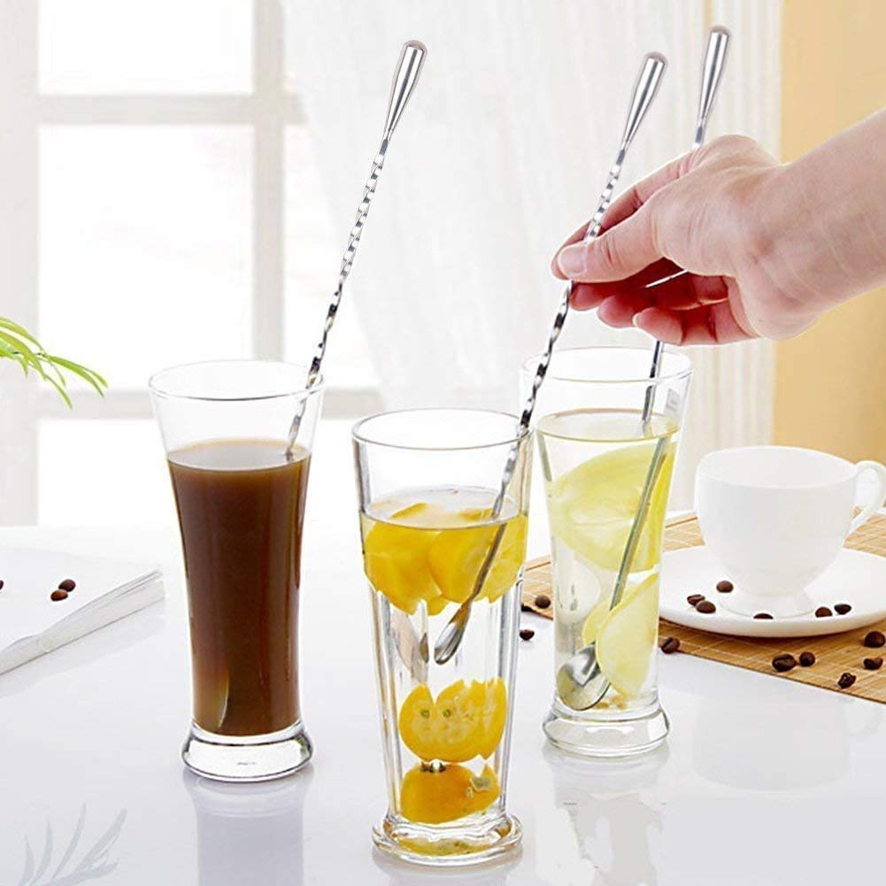 NJ Teardrop Cocktail Spoon Bar Spoon Long Spoon Mixing Spoon 12 Inches with Japanese Peg Measurer 30-60 ml, Jigger Measure Cup: 2 Pcs