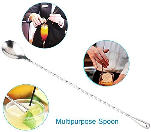 NJ Teardrop Cocktail Spoon Bar Spoon Long Spoon Mixing Spoon 12 Inches with Japanese Peg Measurer 30-60 ml, Jigger Measure Cup: 2 Pcs