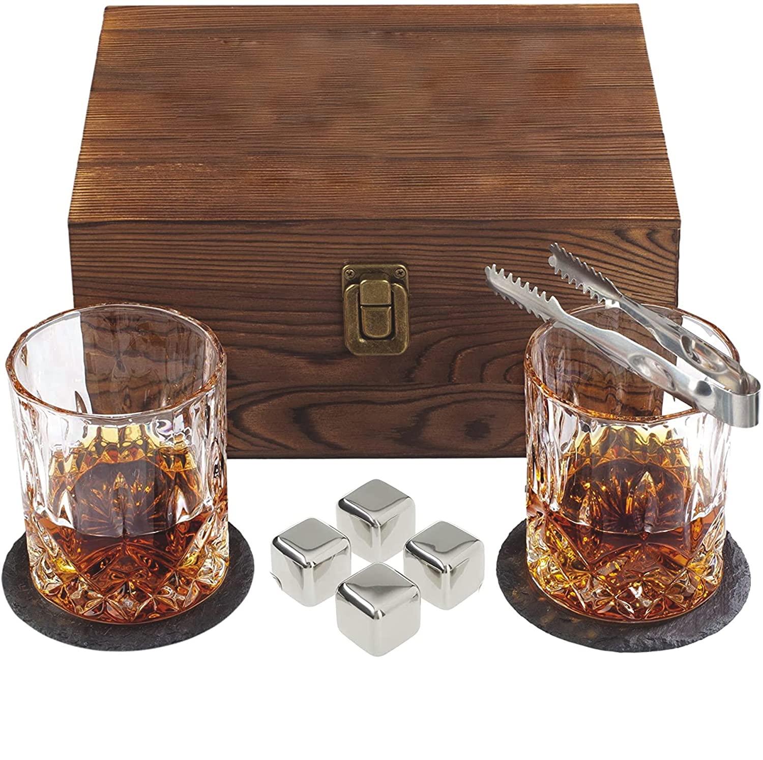 NJ Whiskey Glass Set - Whisky Chilling Gift Set - Scotch Metal Ice Cubes - Whiskey Set Gift Box - Whiskey Gifts for Men - Whiskey Stones Gift Set for Men - Perfect Diwali Gift