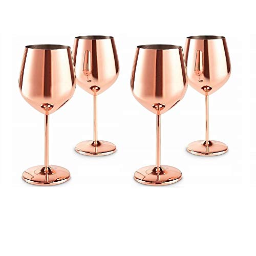 NJ Copper Plated Stemmed Wine Glasses, Shatter Proof Copper Coated Unbreakable Wine Glass Goblets, Gift for Men and Women, Party Supplies - 350 ml: Set of 4 Pcs