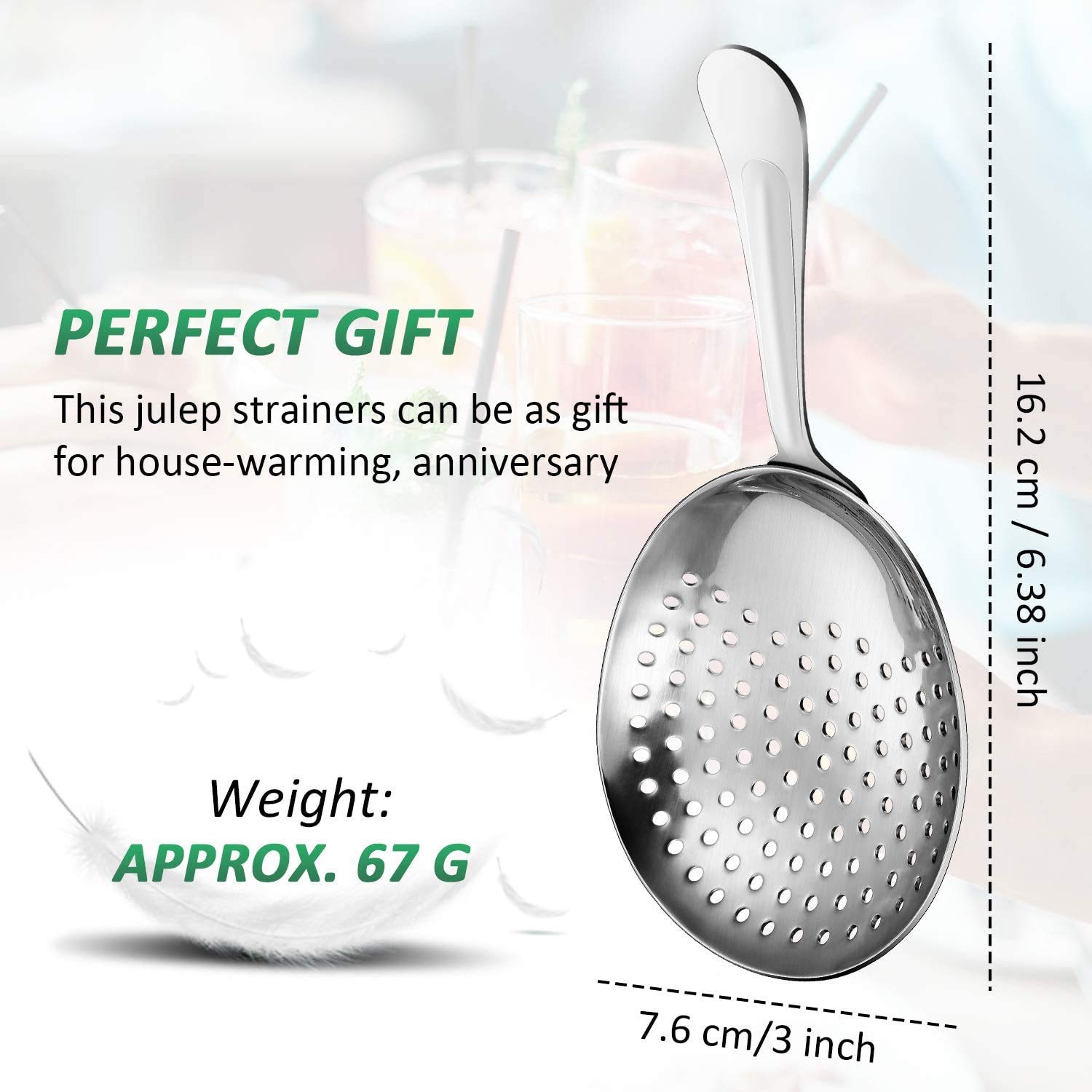 NJ Julep Strainers Bar Strainer Cocktail Strainer Stainless Steel Cocktail Strainer for Drinks, Home or Commercial Bar Use: 2 Pcs
