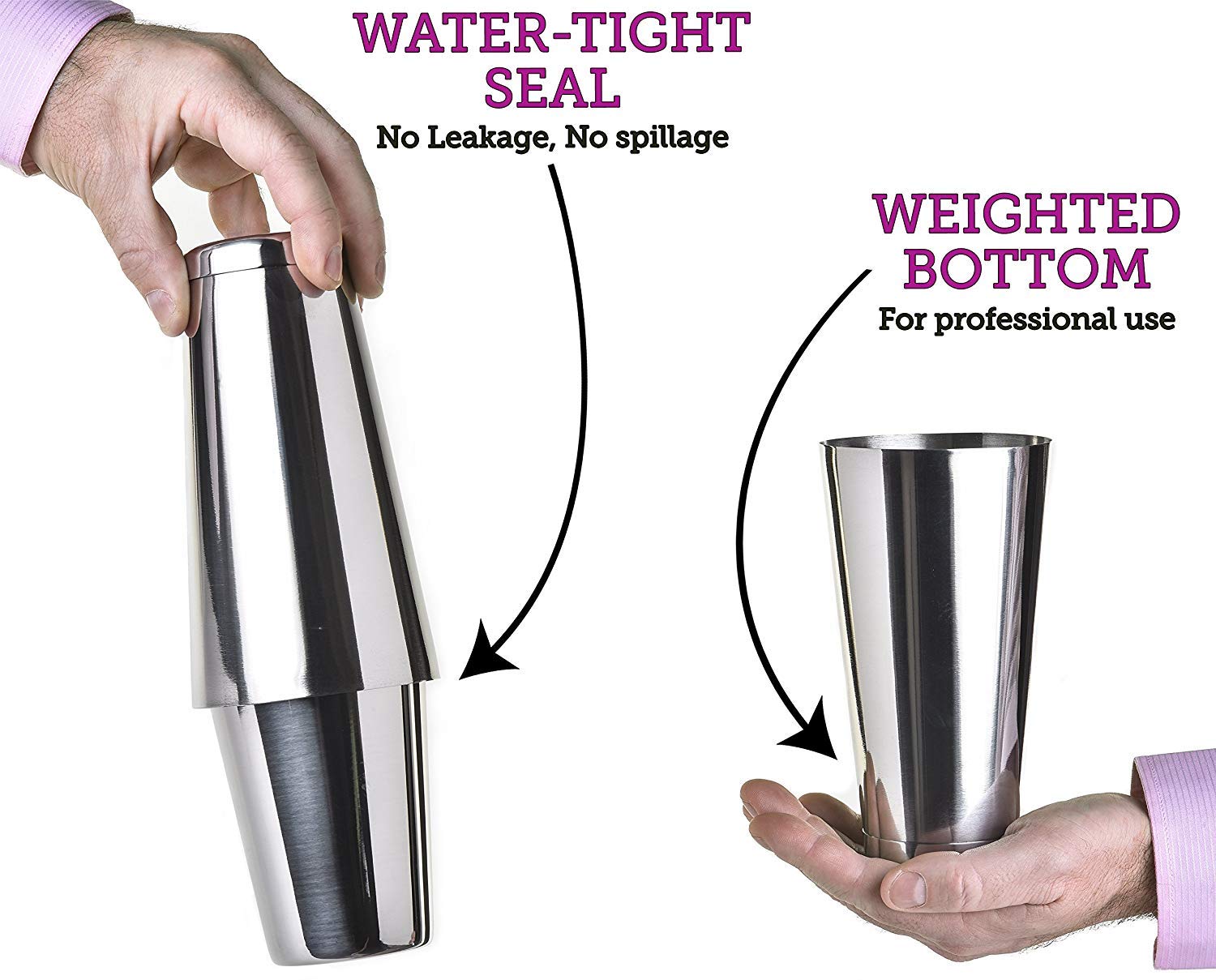 NJ Stainless Steel Boston Shaker, Professional Bartender Cocktail Shaker Set : 540 ml & 840 ml Tins are Dual Weighted Bases, Perfect for Beginner in Bartending : 2 Pcs Set