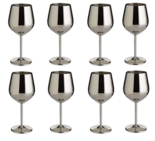NJ Wine Glasses Stainless Steel, Unbreakable Wine Goblets, Stainless Steel Stemmed Wine Glasses, Unbreakable BPA Free Shatterproof Great for Daily, Formal & Outdoor Use: Set of 8 : Capacity 350 ml