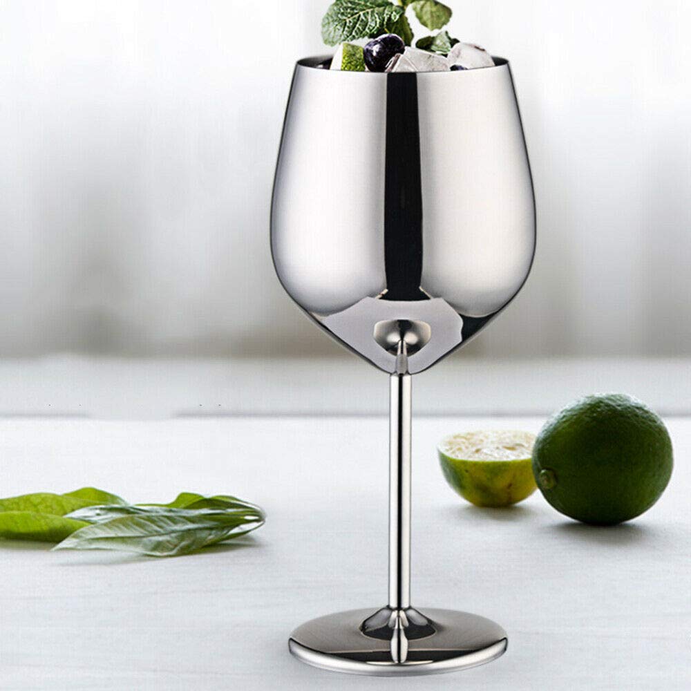NJ Wine Glasses Stainless Steel, Unbreakable Wine Goblets, Stainless Steel Stemmed Wine Glasses, Unbreakable BPA Free Shatterproof Great for Daily, Formal & Outdoor Use: Set of 4 : Capacity 350 ml