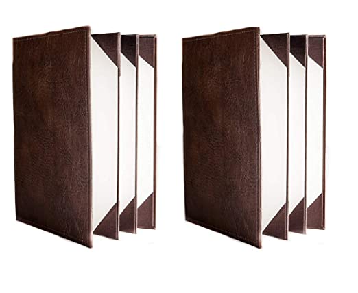 NJ Restaurant Leather Menu Covers Holders 9x12" Inches (4 panel 6 view folder): Brown