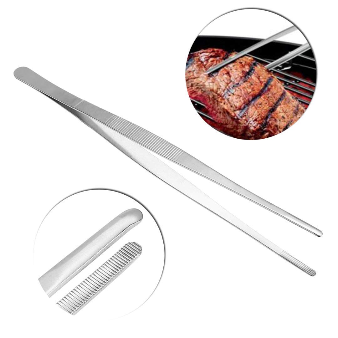 NJ Barbecue Kitchen Hand Tool, Kitchen Tweezers, Silver Stainless Steel Food Tongs, Straight Tweezers BBQ Accessories, Straight Seaweed Sushi Food Tongs Kitchen Tool : 10 Inches